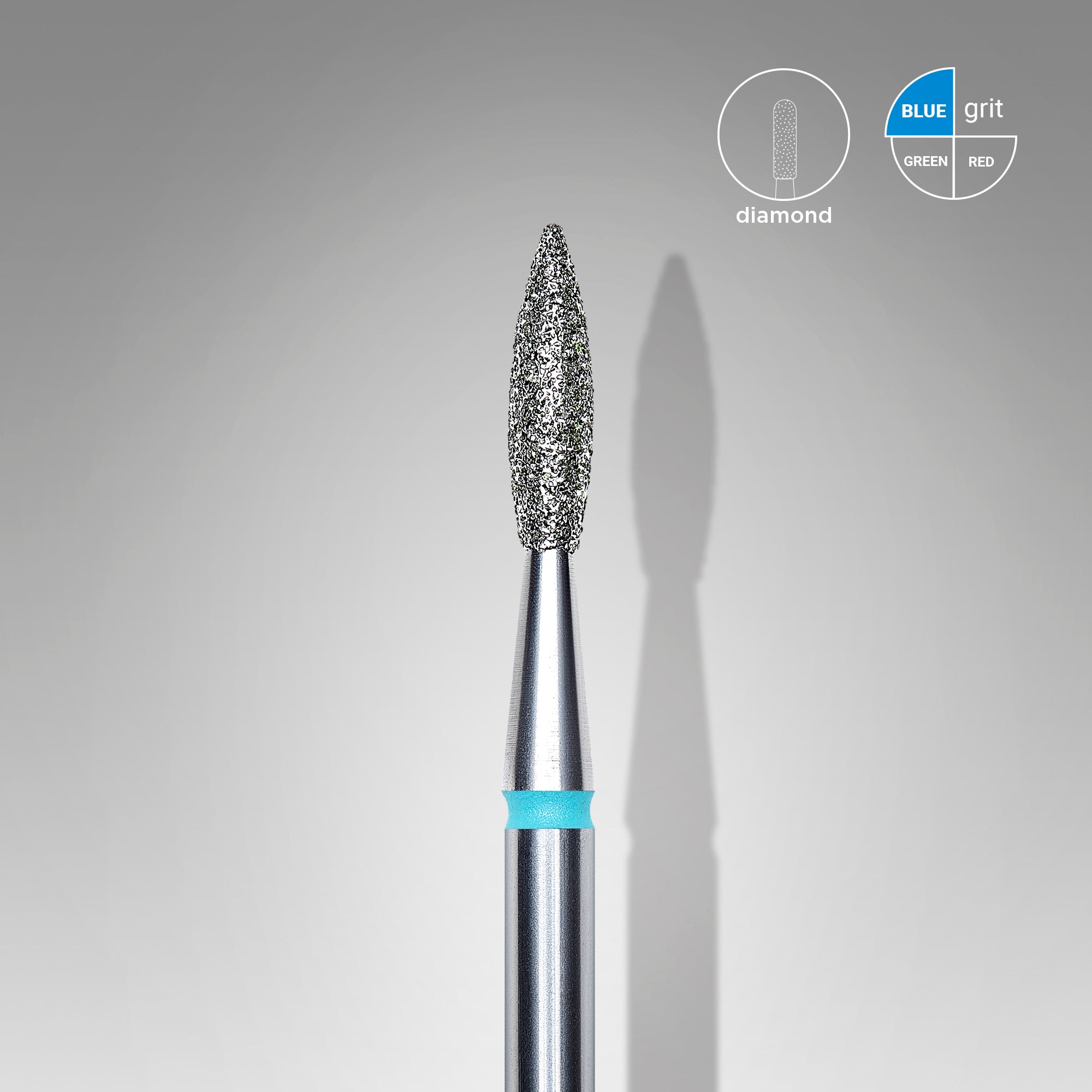 Diamond nail drill bit "flame", sharp, blue,  head diameter 2.1  mm/ working part 8 mm image 0